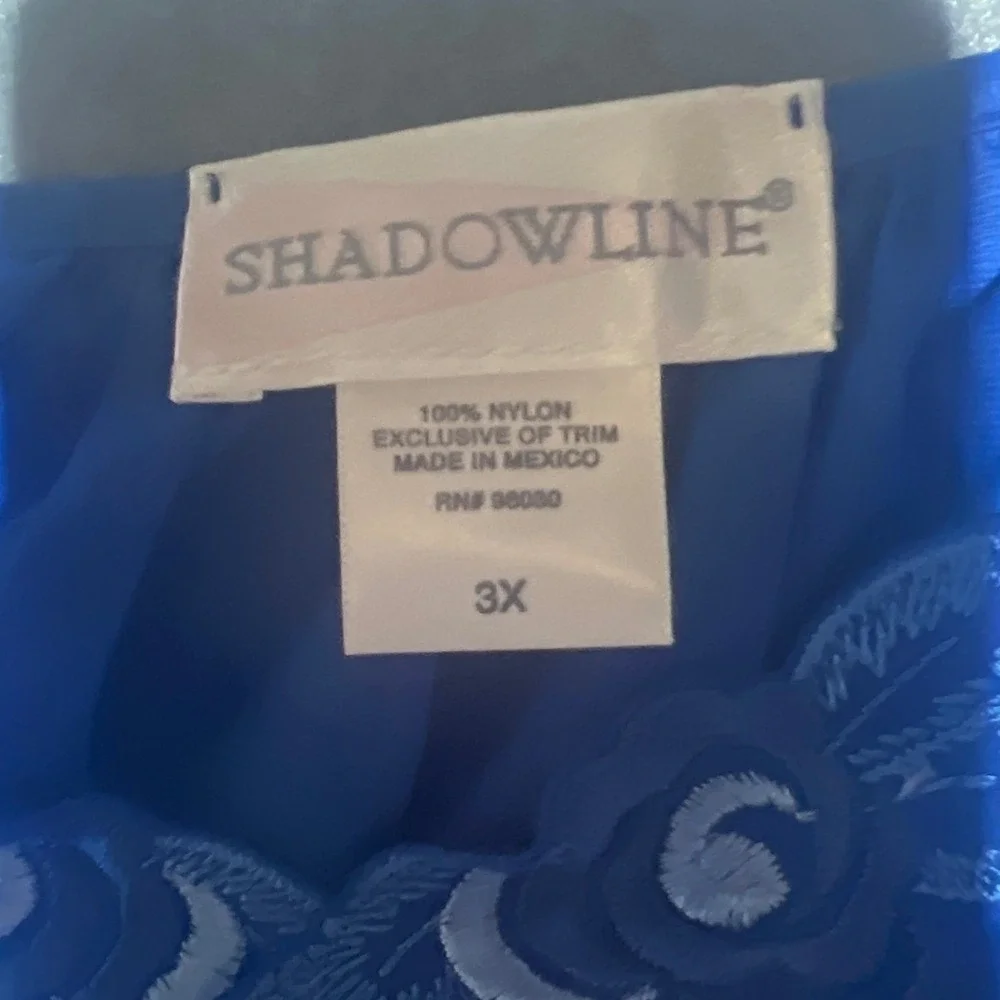 Shadowline Royal Blue Floral Embroidered Long Nightgown Plus Size 3X Nylon